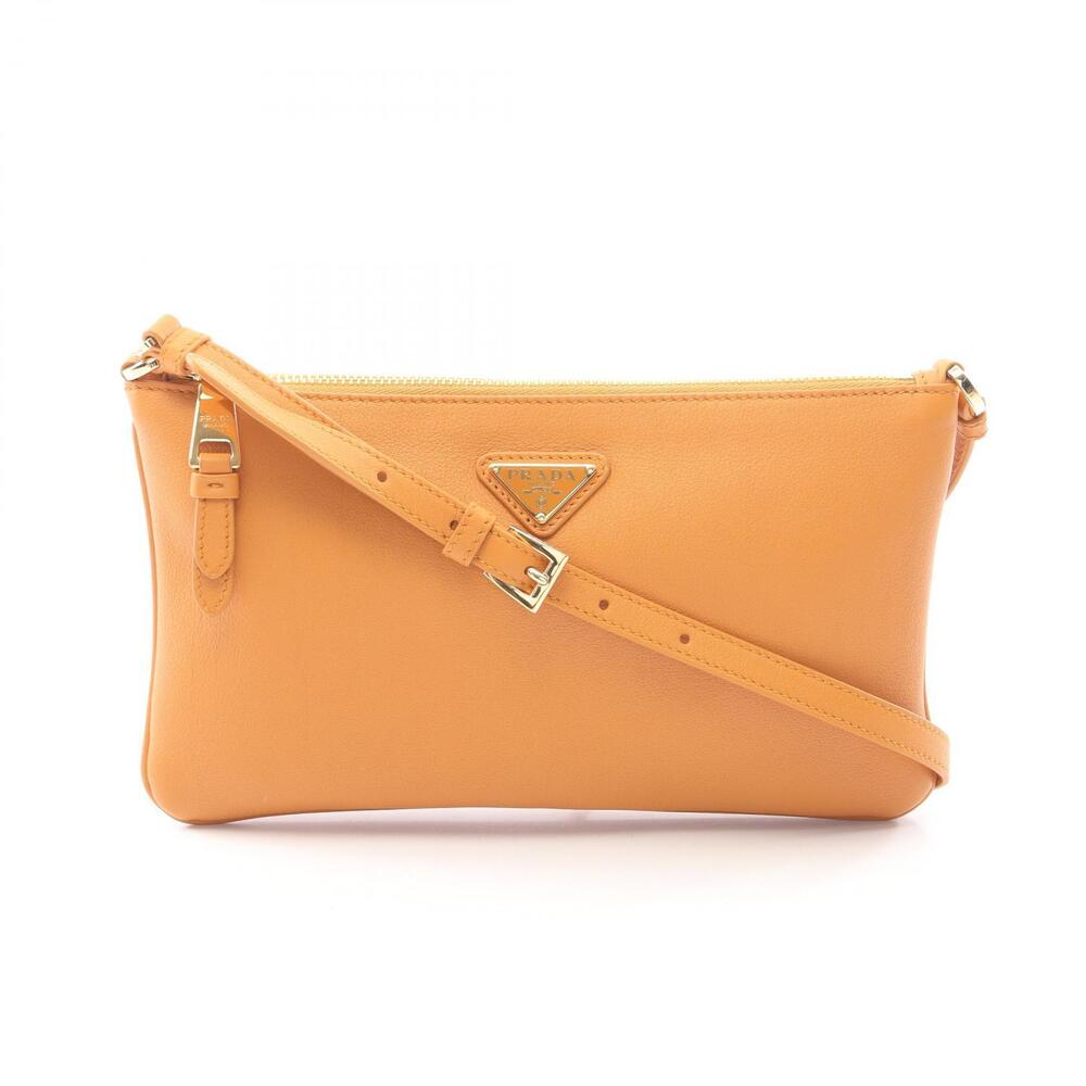 Prada Soft Grain Leather Shoulder Bag Orange